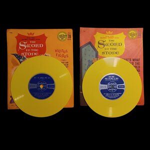 Vtg Walt Disney Sword in the Stone Little Golden Records 78RPM Yellow 2pc Lot